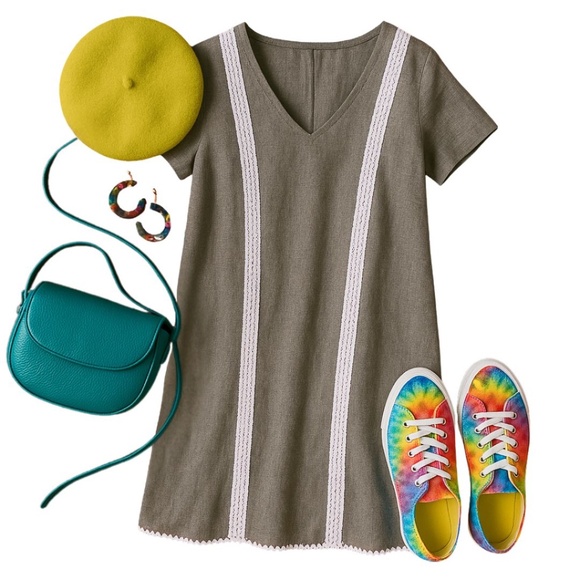 ✨ Lumière Linen-Cotton Shift Dress with Crochet Trim | Size S - Picture 3 of 11